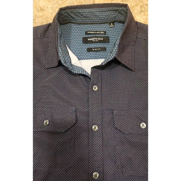 Kenneth Cole NY Mens Slim Fit Button Up Shirt Size Small Front Pockets. EUC - Picture 3 of 7